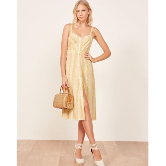 NWOT Reformation Sandalwood Midi Clara Dress, Floral, Button Front, Tie - 8 - Picture 2 of 9